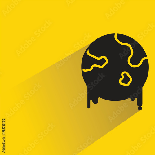 world melting for global warming icon with shadow on yellow background