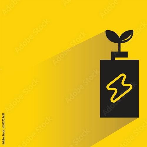 battery and leaf icon with shadow on yellow background