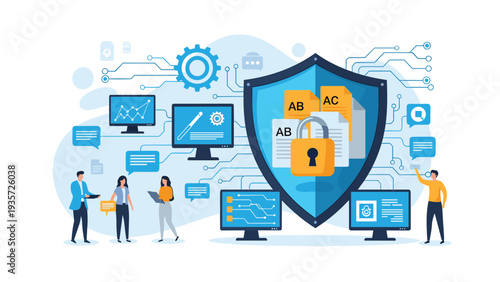 Cybersecurity and data protection services with a professional team managing secure file storage and digital privacy systems.