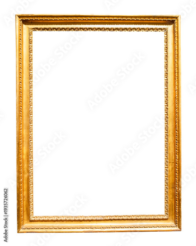 Photography vertical golden narrow carved painting frame cutout on white background