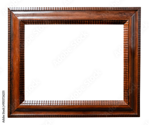 horizontal old red brown wide picture frame cutout on white background