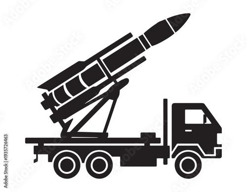 Military Missile Launcher Truck Silhouette Vector Icon – Rocket Artillery Vehicle Side View