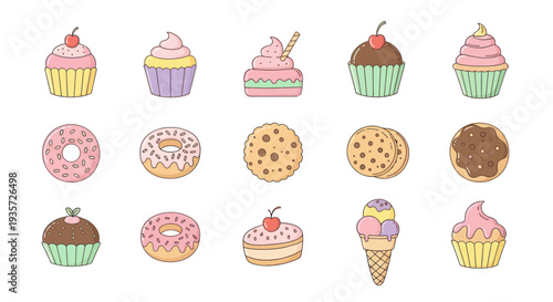 Assortment of sweet desserts isolated on white