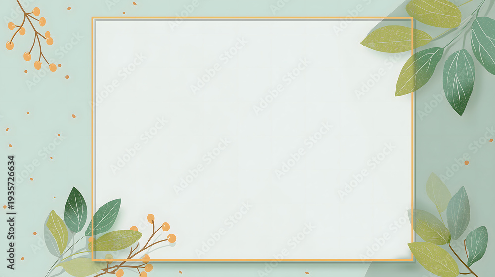 Obraz premium A beautiful floral design a white square and gold border on a light green background