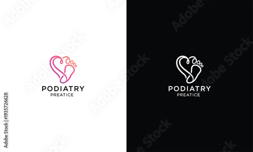 Modern Podiatry Foot Care Heart Logo Design - Medical Clinic  Health Brand Symbol.
