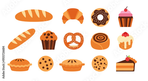 Bakery items illustration on white background