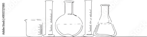 Minimalist Lab Beaker and Flask Sketch Coloring Page
