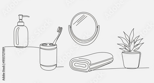 Bathroom accessories line drawing illustration.