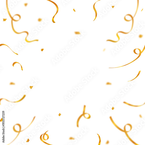 Gold Confetti Falling On White Background, Elegant Golden Ribbon Streamers Celebration Backdrop, Luxury Gold Party Confetti Minimal Background, Festive Golden Streamers Abstract Celebration Design