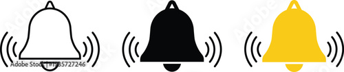 Three bell in black and white and yellow with sound waves