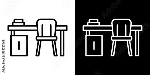 Desk icon concept in flat black and white style on clean background vector illustration design