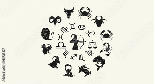 Astrology Zodiac Symbols Circle Composition.