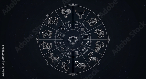 Astrology Zodiac Wheel Symbols Horoscope Celestial Circle.