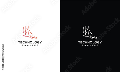 Digital Foot Technology Logo Design - Modern Human Anatomy Tech Symbol.