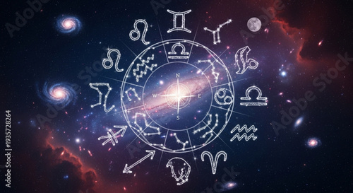 Astrology Zodiac Wheel With Celestial Background.