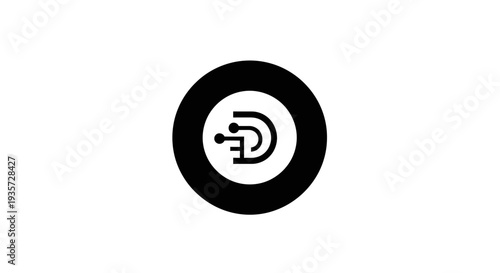Abstract Digital D Letter Logo in Black Circle - Tech Connection Icon