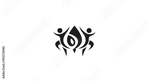 Abstract Tribal Logo with Stylized Figures and Central Flame Symbol