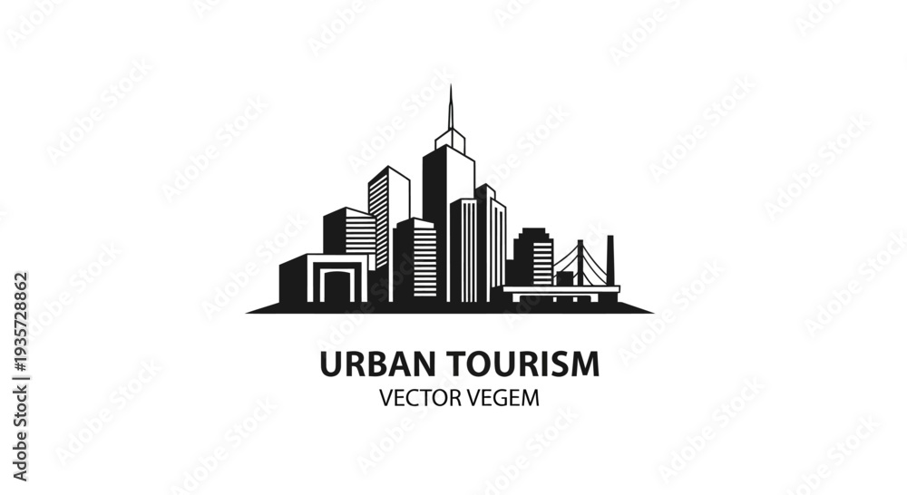 Fototapeta premium City Skyline Silhouette, Urban Tourism Concept Vector Illustration