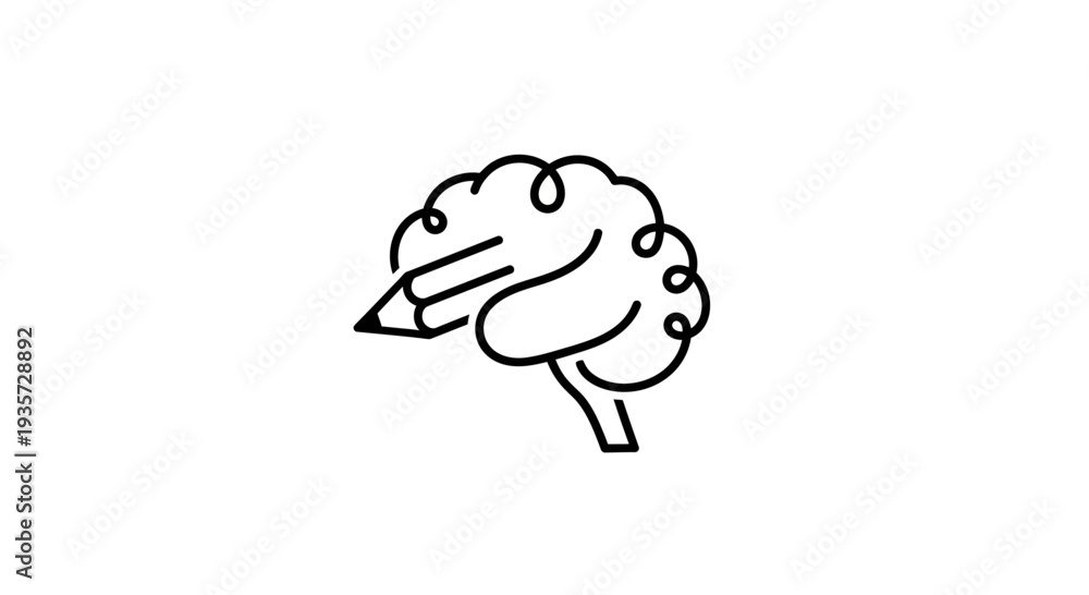 Obraz premium Creative Brain with Pencil Icon for Idea Generation and Learning