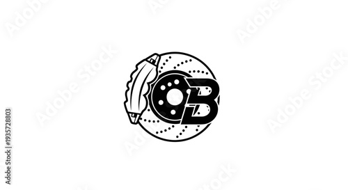 Automotive brake disc caliper logo with CB letters, monochrome graphic design icon