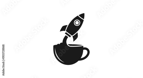 Coffee Rocket Launch Icon Representing Startup Energy and Quick Business Boost