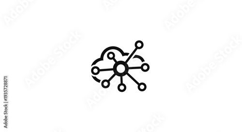 Cloud network icon with connected nodes and data flow, digital technology concept