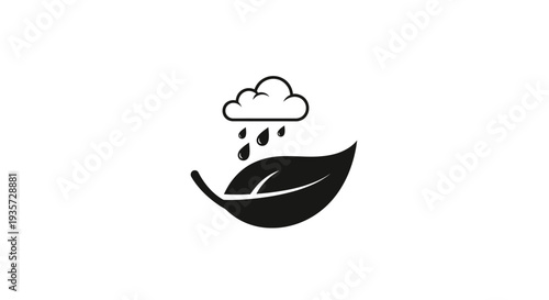 Cloud Raining on Leaf Icon for Nature and Environmental Concepts