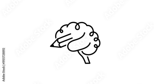 Creative Brain with Pencil Icon for Idea Generation and Learning