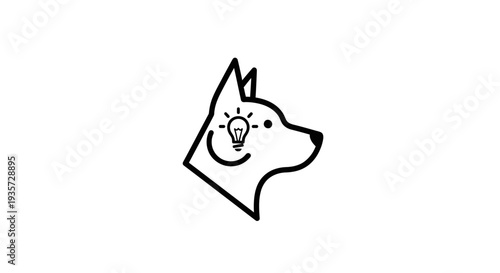 Creative Dog Head Icon with Lightbulb Symbolizing Idea and Intelligence
