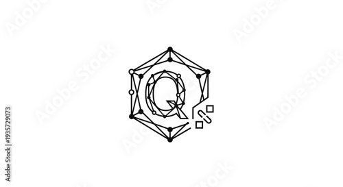 Digital Q letter icon in a futuristic geometric network frame