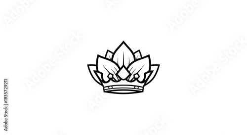 Elegant Royal Crown with Leaf Elements Line Art Logo Icon