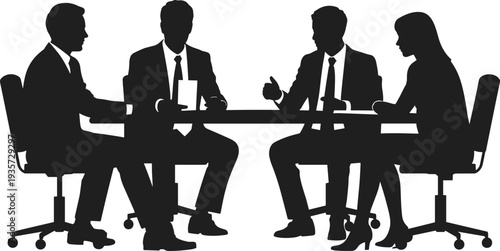 Corporate business meeting silhouettes at conferen discussion collaboration communication strategy planning, office teamwork leadership negotiation concept illustration