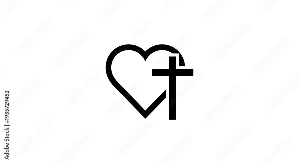 Obraz premium Heart and Cross Symbol of Christian Love, Faith, and Spirituality