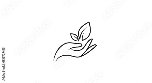 Hand holding green plant leaves, symbol of nature care and sustainable growth