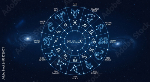 Astrology Zodiac Wheel With Constellations And Symbols.