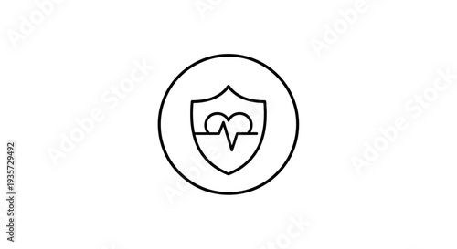 Health Protection Shield Icon with Heart and ECG Line