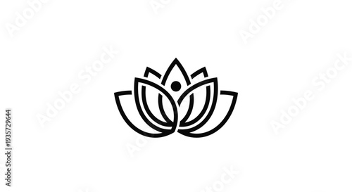 Minimalist Black Outline Lotus Flower Symbol on White Background
