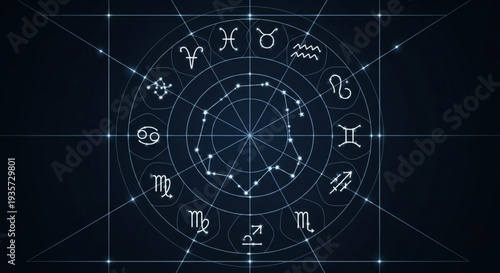Astrology Zodiac Wheel With Constellations And Symbols.