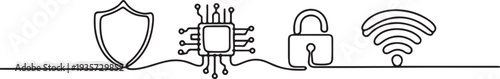 One continuous line drawing of Digital Security concept.one line vector illustration with white background