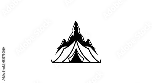 Outdoor Adventure Camping Tent and Mountain Peaks Silhouette Logo Design
