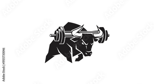 Powerful Bull Mascot with Barbell on Horns, Symbolizing Strength, Fitness, and Gym Power