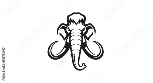 Powerful Mammoth Head Illustration with Large Tusks and Trunk - Ancient Animal Mascot