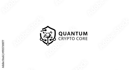 Quantum Crypto Core Logo: Abstract Shield with Atom and Network for Digital Security