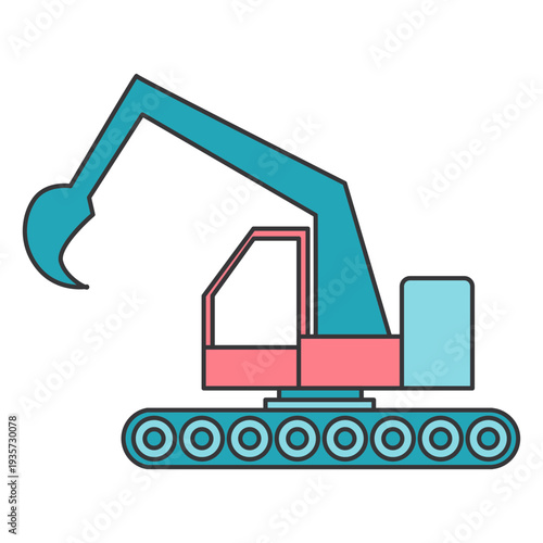 Colored excavator digging machinery