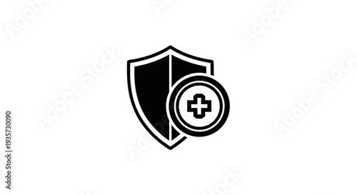 Security Shield with Plus Icon: Enhanced Protection and Health Safety Concept