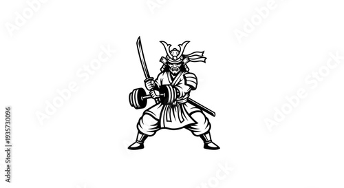 Samurai Warrior with Katana and Dumbbell - Strength and Discipline Concept Illustration