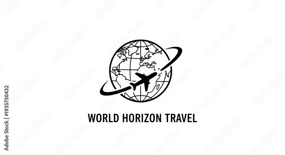 Fototapeta premium World Horizon Travel Logo with Globe and Airplane Icon
