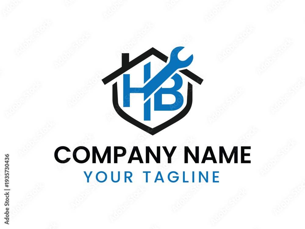Fototapeta premium A modern logo design featuring a house shape combined with a wrench inside a shield outline high quality