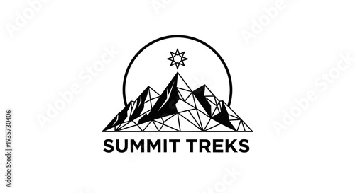 Summit Treks Logo: Geometric Mountain Peaks with Star and Circle Design