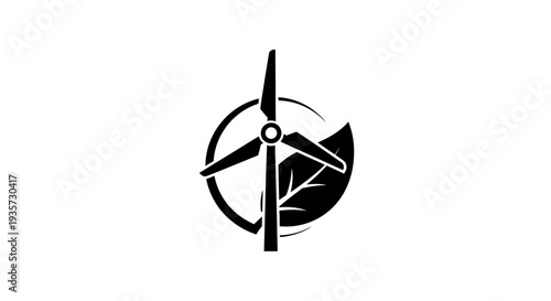 Wind Turbine and Leaf Icon for Renewable Energy and Sustainable Power Concept